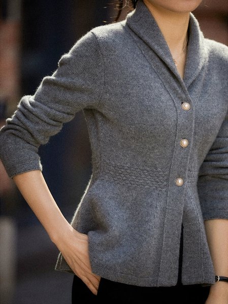 

Casual Plain Shawl Collar Wool/Knitting Sweater Coat, Gray, Sweaters