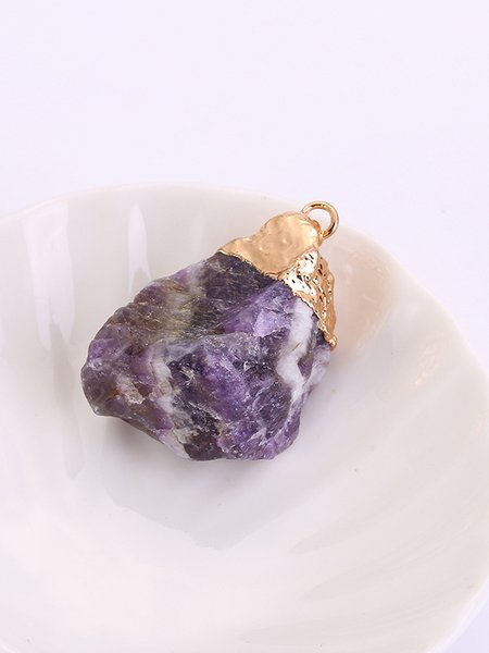 

Natural Crystal Inlaid Gold Vintage Pendant DIY Jewelry Necklace Accessories, Purple, Necklaces