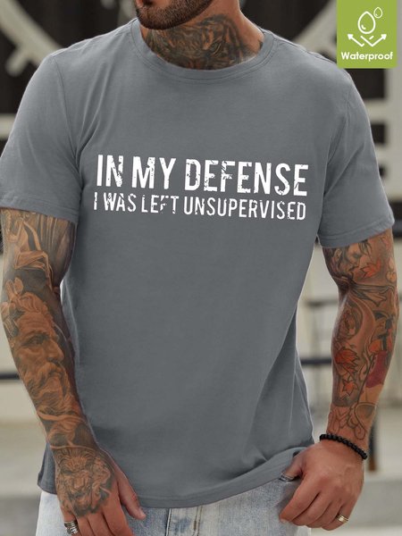 

Men My Defense Left Unsupervised Letters Crew Neck Loose Casual T-Shirt, Light gray, T-shirts