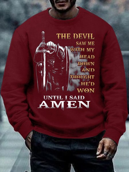 

Mens The Devil Saw Me With My Head Down Until I Said Amen Casual Sweatshirt, Red, Hoodies&Sweatshirts