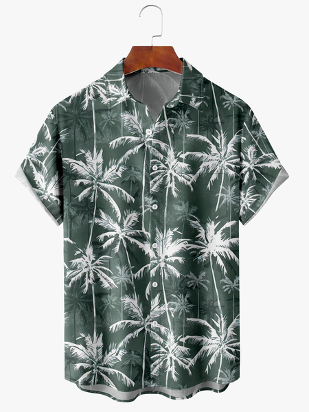 

Men's Coconut Tree Print Fashion Hawaiian Lapel Short Sleeve Shirt, Green, Short Sleeve Shirts