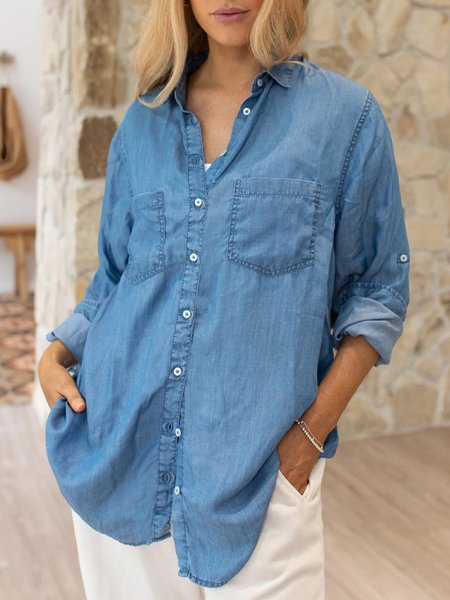 

Casual Denim Buttoned Blouse, Blue, Shirts & Blouses