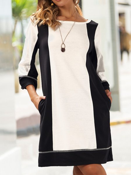 Regular Fit Casual Crew Neck Dresses, Black, Dresses
