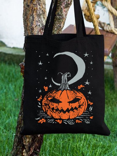 

Scary Pumpkin For Halloween Shopping Tote, Black, Bags