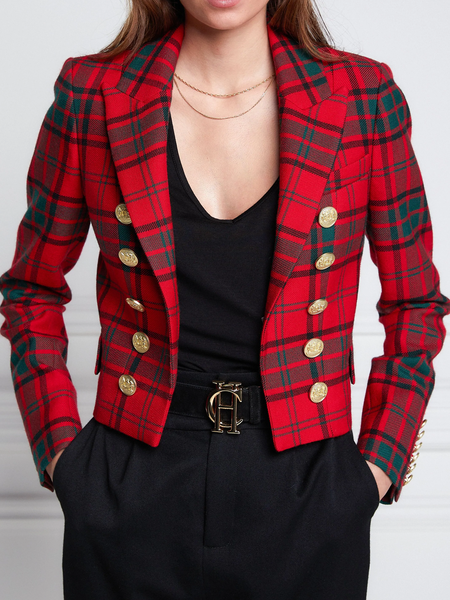 

Regular Fit Lapel Collar Long sleeve Urban Plaid Blazer, Red, Blazers