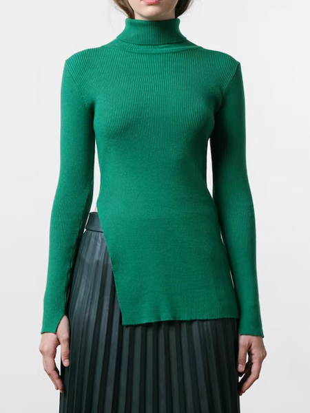 

THigh Elasticity Tight urtleneck Plain Long sleeve Sweater, Green, Sweaters