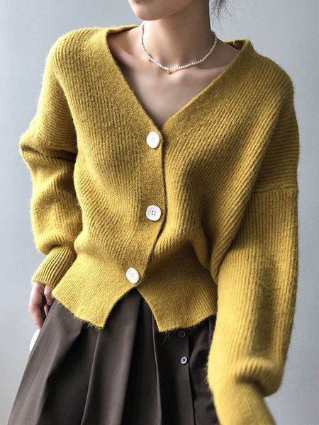 

Daily Regular Fit V Neck Long sleeve Sweater Coat, Yellow, Cardigans
