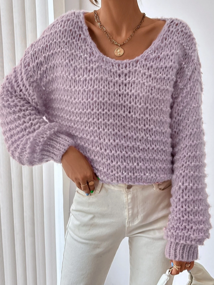 

Drop Shoulder Chunky Knit Sweater, Purple, Sweaters
