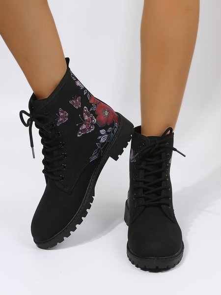 

Butterfly Flower Graphic Booties, Black, Boots