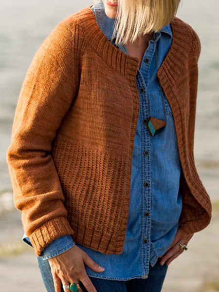 

Casual Crew Neck Plain Sweater Coat, Orange, Sweaters