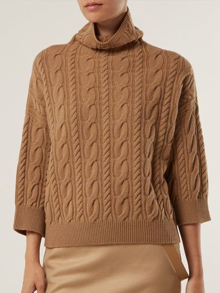 

Daily Three Quarter Turtleneck Plain Simple Sweater, Brown, Sweaters
