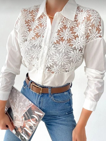 

Loose Shirt Collar Long sleeve Urban Blouse, White, Blouses and Shirts