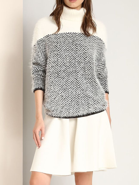 

Color Block Turtleneck Loose Color Block Sweater, Black-white, Sweaters