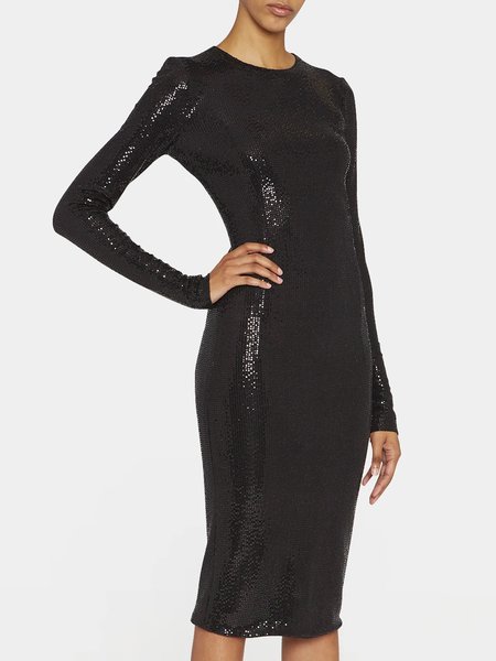 

Daily Long sleeve Elegant Crew Neck Plain Dress, Black, Mini Dresses