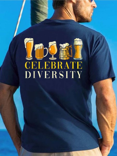 

Men Celebrate Diversity Beer Cotton Crew Neck T-Shirt, Blue, T-shirts