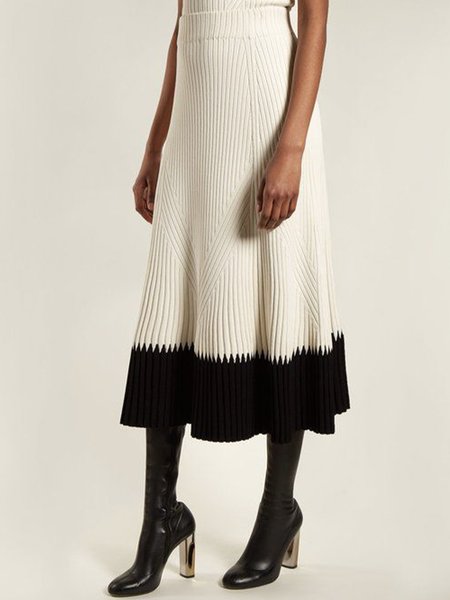 

Color Block Regular Fit Mid Waist Skirt, Beige, Skirts