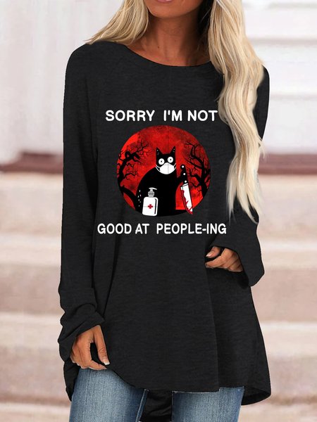 

Sorry I'm Not Good At PEople-ing Halloween club must buy T-shirt plus size, Deep gray, Shirts & Blouses