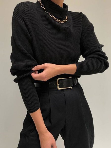 

Plain Urban Simple Loose Sweater, Black, Sweaters