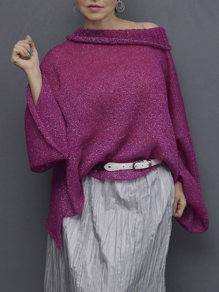 

Casual Long Sleeve Loose Shawl Collar Sweater, Rose red, Sweaters