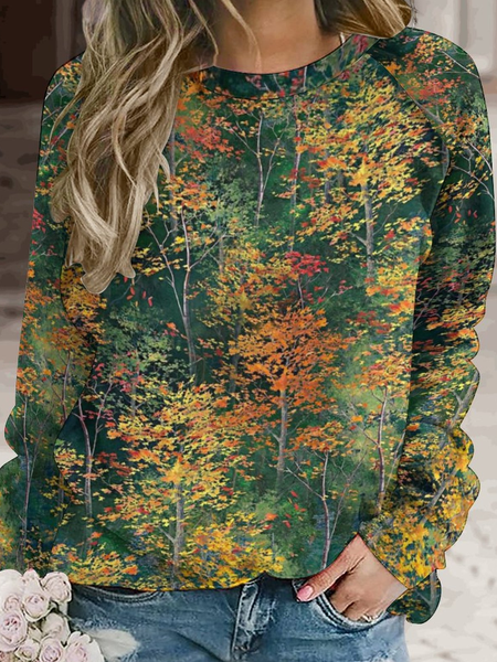 

Womens Landscape Forest Painting Casual Sweatshirt, As picture, Hoodies&Sweatshirts