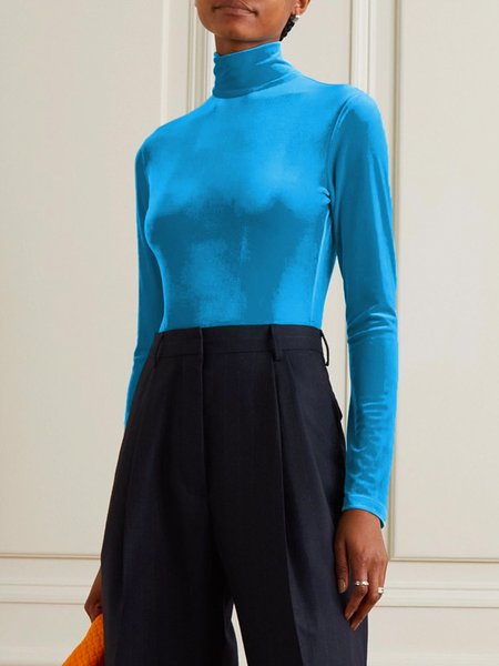 

Plain Simple Autumn Polyester Daily Turtleneck Regular Regular Regular Size T-shirt for Women, Blue, Tees