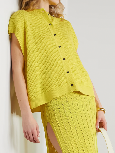 

Loose Crew Neck Plain Sleeveless Sweater, Yellow, Sweaters