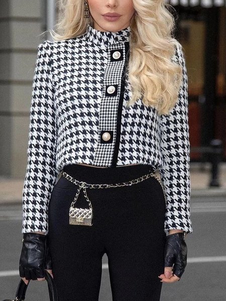 

Urban Regular Fit Houndstooth Long Sleeve Jacket, Black-white, Jackets