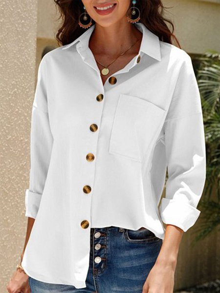 

Shawl Collar Casual Buttoned Blouse, White, Blouses & Shirts