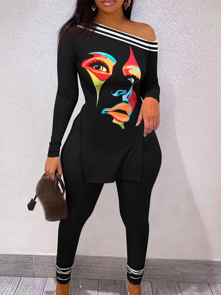 

High Elasticity Regular Fit Figure Asymmetrical Long sleeve T-Shirt, Black, Tees