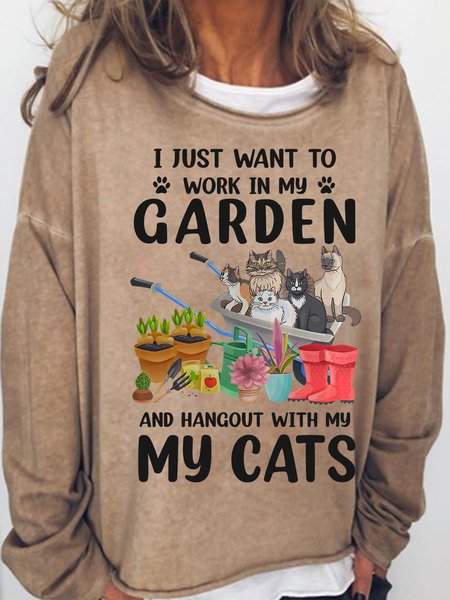 

Womens Funny Garden And Cat Casual Sweatshirts, Light brown, Hoodies&Sweatshirts