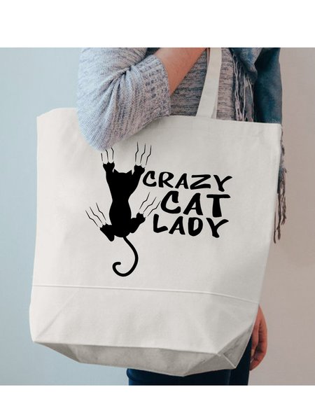 

Crazy Cat Lady Graphic Shopping Tote, White, Bags