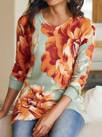 

Casual Crew Neck Floral Wool/Knitting Sweater, Multicolor, Sweaters & Cardigans