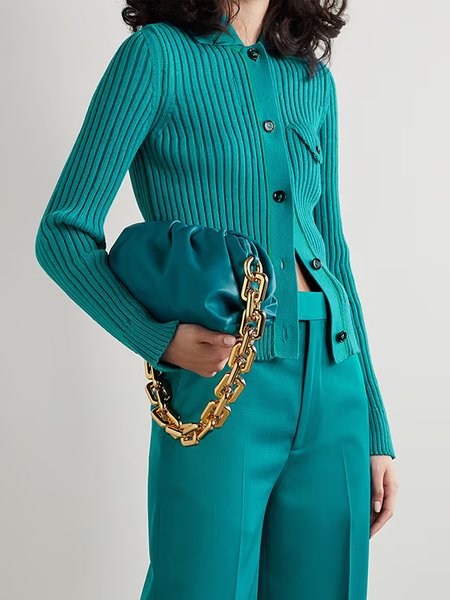 

Simple Tight Shawl Collar Sweater Coat, Cyan, Cardigans