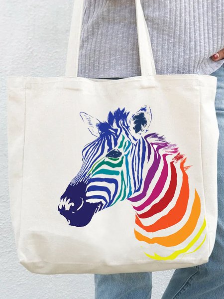 

Colorful Zebra Shopping Tote, White, Bags