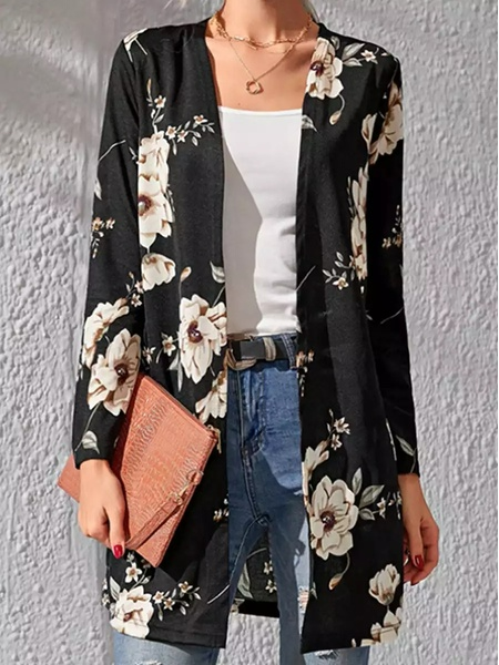 

Casual Loose Floral Other Coat, Black, Jackets