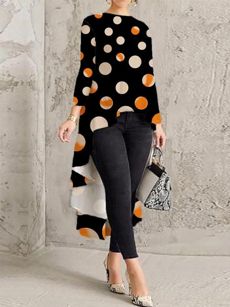 

Urban Crew Neck Polka Dots Long sleeve Irregular Blouse, Orange, Blouses and Shirts