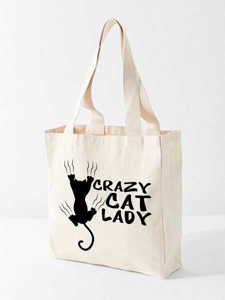 Crazy Cat Lady Shopping Tote, White, Bags
