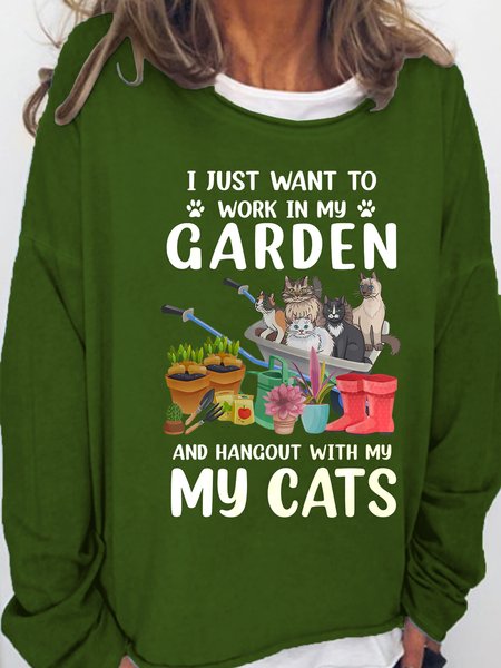

Womens Funny Garden And Cat Casual Sweatshirt, Green, Hoodies&Sweatshirts