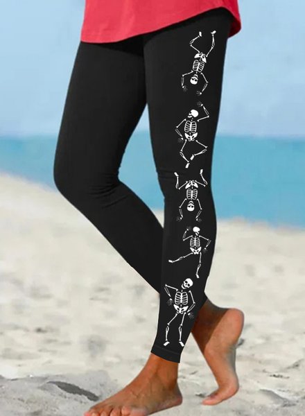 

Womens Dancing Skeleton Halloween Casual Leggings, Black, Leggings