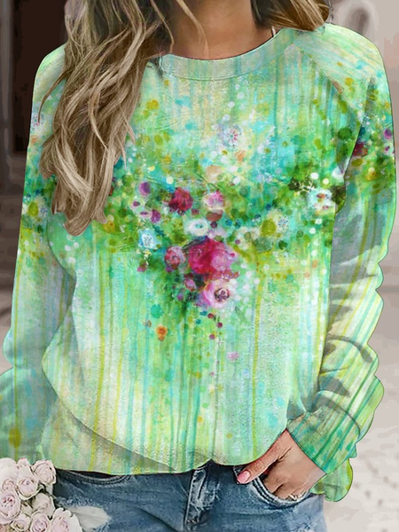 

Womens Art Flower Print Casual Sweatshirt, As picture, Hoodies&Sweatshirts