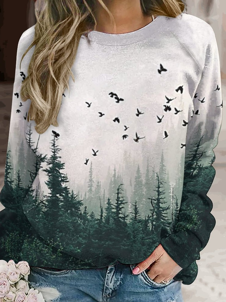 

Womens Casual Landscape Forest Painting Sweatshirt, As picture, Hoodies&Sweatshirts