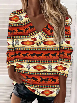

Loose Ethnic V Neck Sweatshirts, Multicolor, Sweatshirts & Hoodies