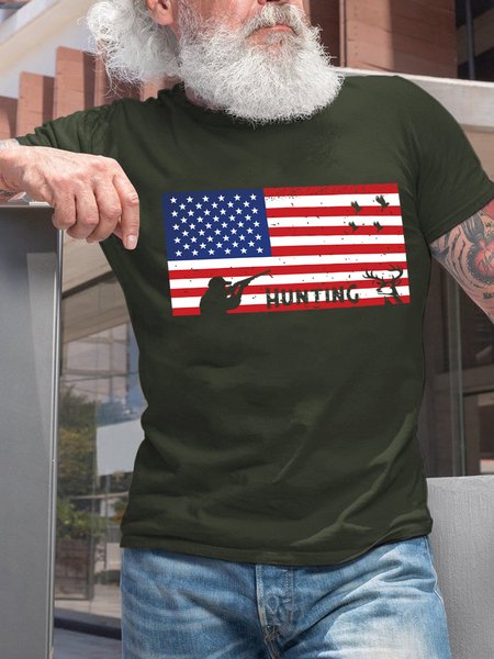 

Lilicloth X Abu Hunting With America Flag Men's T-Shirt, Green, T-shirts