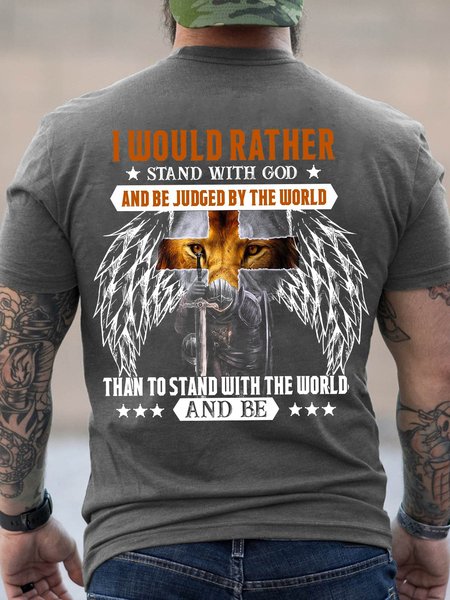 

Lion Warrior I Would Rather Stand With God Be Judged By The World Cotton T-Shirt, Deep gray, T-shirts