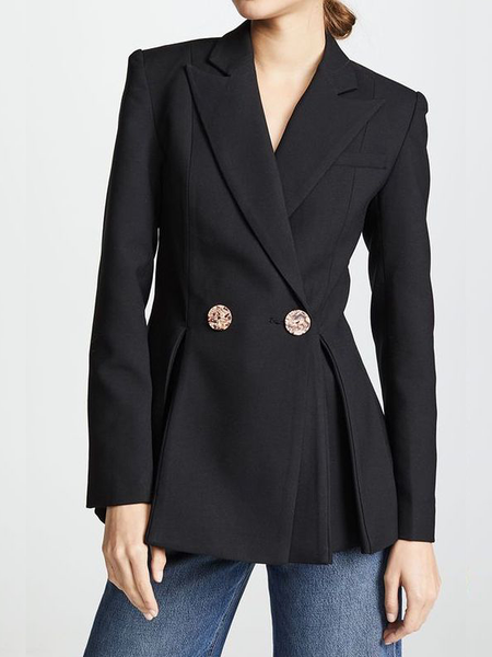 

Regular Fit Lapel Collar Long sleeve H-Line Blazer, Black, Blazers