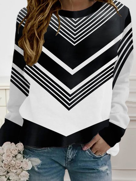 

Casual Crew Neck Striped Sweatshirt, Black-white, Sweatshirts & Hoodies