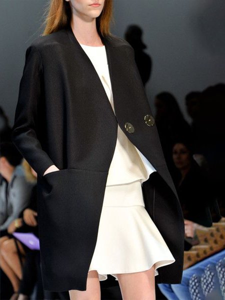 

Black Long sleeve V Neck Regular Fit Urban Overcoat, Coats