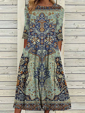 

Loose Casual Crew Neck Dresses, Multicolor, Dresses