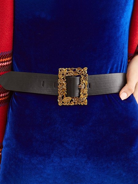 

Women's Vintage Engraved Square Buckle Belt Casual Mature 2022, Black, Belts