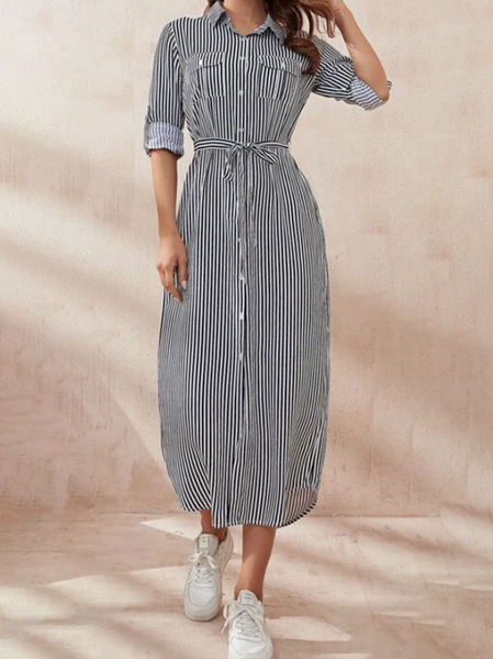 

Casual Loose Shirt Collar Dresses, Multicolor, Midi Dresses